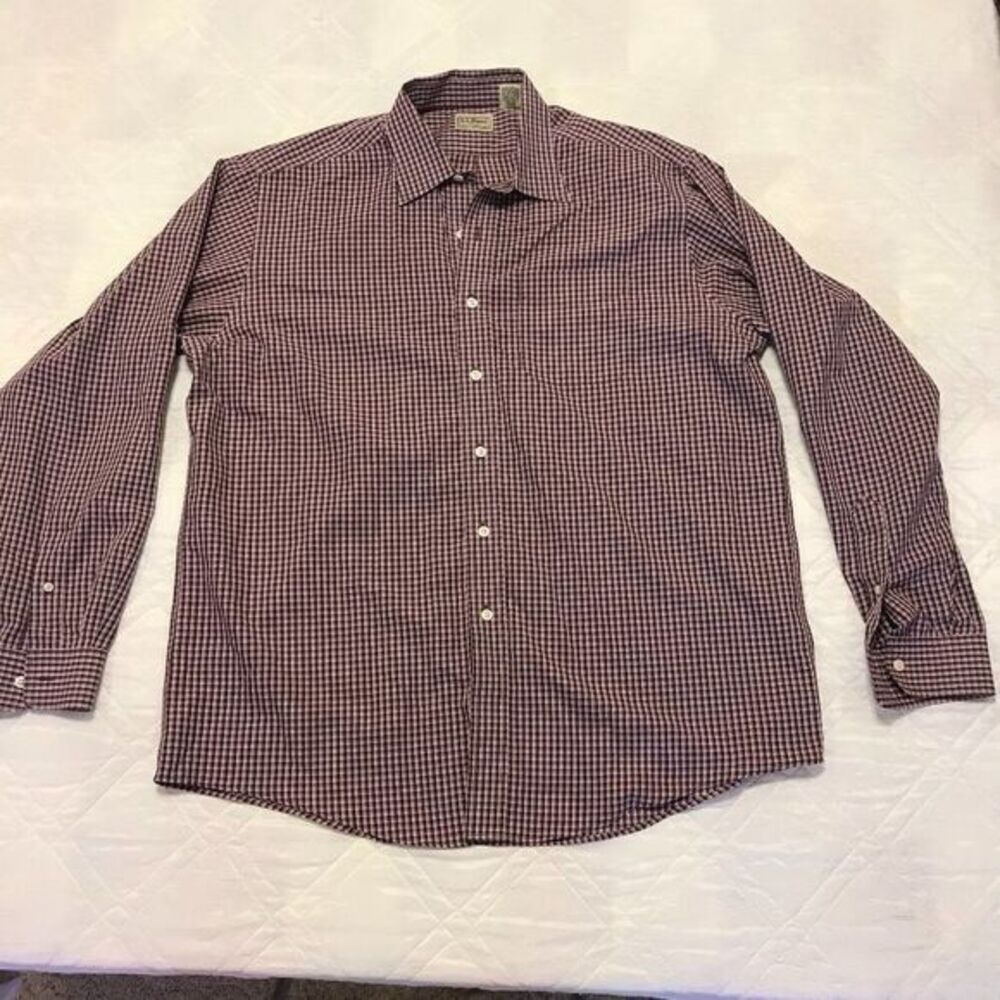 LL Bean red/white long sleeve button up shirt‎ Large